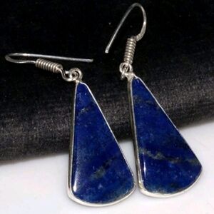 Lapis Lazuli Gemstone 925 Sterling Silver Handmade Drop Dangle Earrings